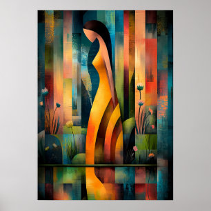 Poster Femme en robe jaune - Vision cubiste minimaliste