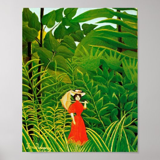 Poster Femme en rouge dans la forêt par Henri Rousseau (Devant)