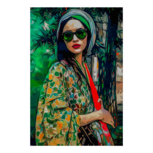 Poster Femme en verres verts