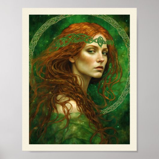 Poster Femme en vert noeud celtique St Patrick's (Devant)