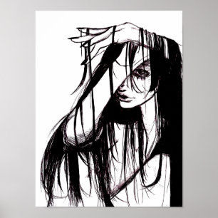 Poster Femme encre gothique Illustration sombre Artwork d
