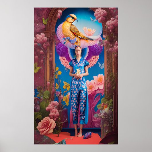 Poster Femme endormie en pyjama bleu (Devant)