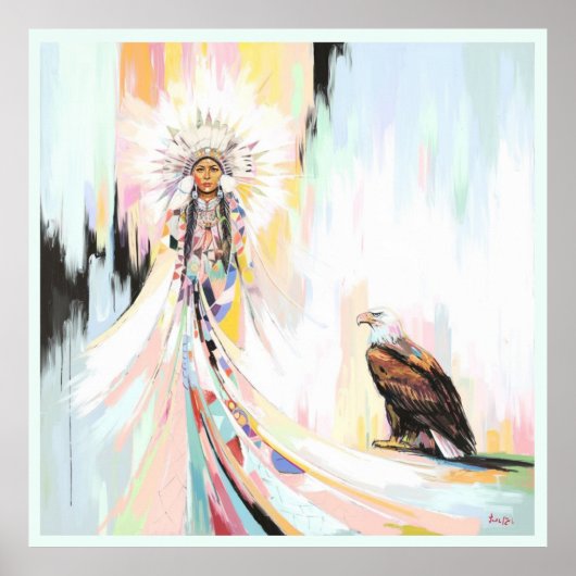 Poster Femme Et Aigle Amérindiens (Devant)
