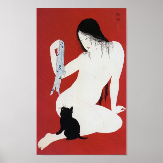 Poster Femme et chat noir, Takahashi Shotei (Devant)