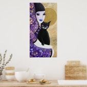 Poster Femme et chat violet de chats art lunaire (Cuisine)