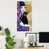 Poster Femme et chat violet de chats art lunaire (Bureau à domicile)