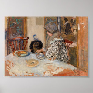 Poster Femme et chien à table Paul Bonnard