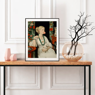 Poster Femme et Chien Bulle de Chewing-Gum Rose Bulles Co