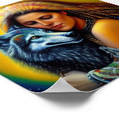 Poster Femme et loup autochtones (Coin)