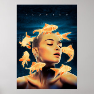Poster Femme et poisson d'or