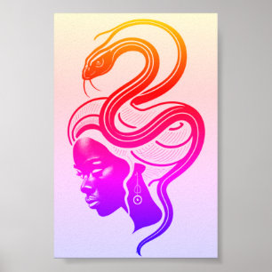 Poster Femme et serpent en symbiose