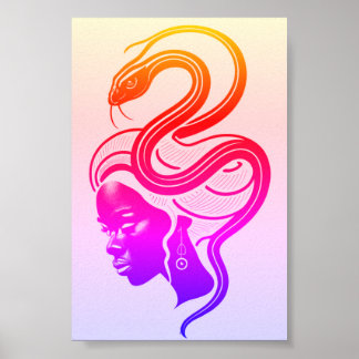 Poster Femme et serpent en symbiose