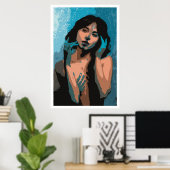Poster Femme expressive dans les tons bleus Peinture (Bureau à domicile)