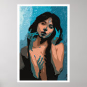 Poster Femme expressive dans les tons bleus Peinture (Devant)