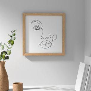 Poster Femme Face Line Art noir et blanc