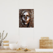 Poster Femme Face Mosaic Cuivre Argent (Cuisine)