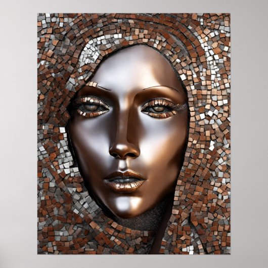 Poster Femme Face Mosaic Cuivre Argent (Devant)