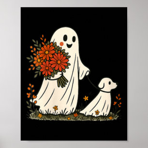 Poster Femme fantôme promenant son chien Halloween drôle