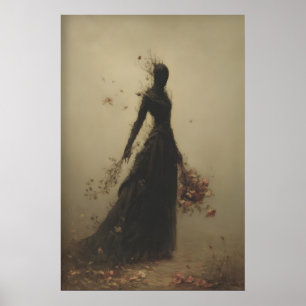 Poster Femme Féérique Tenant des Fleurs se Dissolvant