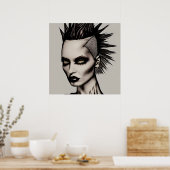 Poster Femme féroce en Mohawk et Piercings Punk gothique (Cuisine)
