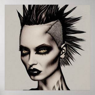 Poster Femme féroce en Mohawk et Piercings Punk gothique