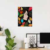 Poster "Femme feuille : l'essence tranquille" (Bureau à domicile)