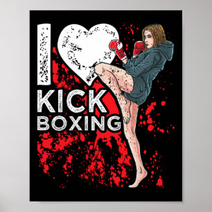 Poster Femme Fille Kickboxeuse J'adore La Boxe Thaïlandai