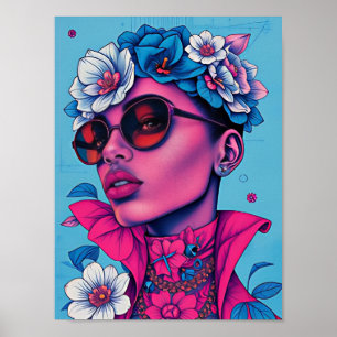 Poster femme fleurs Afrique