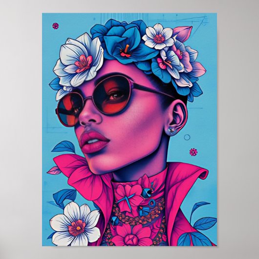 Poster femme fleurs Afrique (Devant)