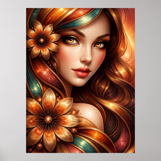Poster Femme florale radieuse représentée (Devant)