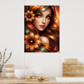 Poster Femme florale radieuse représentée (Cuisine)