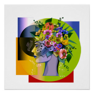 Poster Femme florale - vert