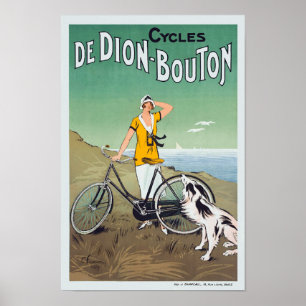 Poster Femme française W/Bicycle et chien par le cru de