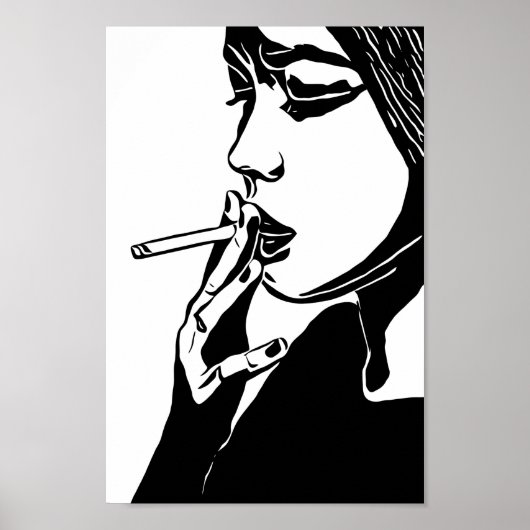 Poster Femme Fumer Abstrait Noir et blanc Art original (Devant)