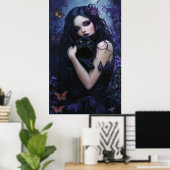 Poster Femme gothique avec chat noir (Bureau à domicile)