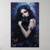 Poster Femme gothique avec chat noir (Devant)