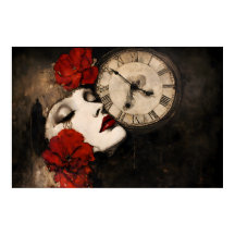 Femme gothique surréaliste avec coquelicots rouges