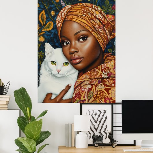 Poster Femme gracieuse avec chat (Bureau à domicile)