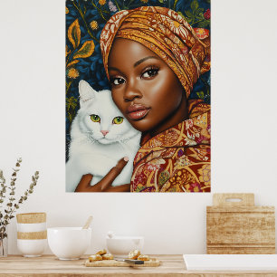 Poster Femme gracieuse avec chat