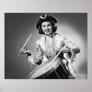 Poster Femme habillée comme batteur d'Américain