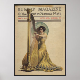 Poster Femme, Harpe, Couverture Magazine 1908