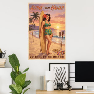 Poster Femme Hawaïenne de Style Rétro Épinglée