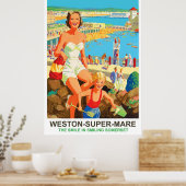 Poster Femme heureuse sur Weston Super Mare (Cuisine)