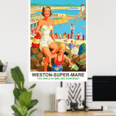 Poster Femme heureuse sur Weston Super Mare (Bureau à domicile)