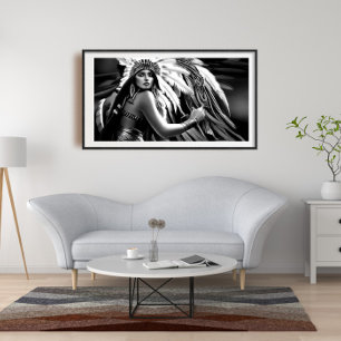 Poster Femme indienne belle en noir et blanc Monochrome