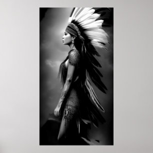 Poster Femme indienne belle en noir et blanc Monochrome 3