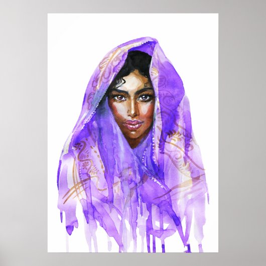 Poster Femme indienne, portrait aquarelle, oeuvre d'art. (Devant)