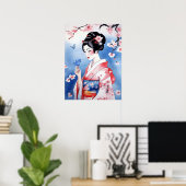 Poster Femme japonaise avec un papillon bleu (Bureau à domicile)