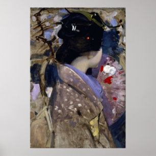 Poster Femme japonaise avec ventilateur de George Hardy