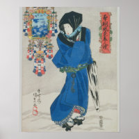 Femme japonaise dans la neige (imprimé en bois cou